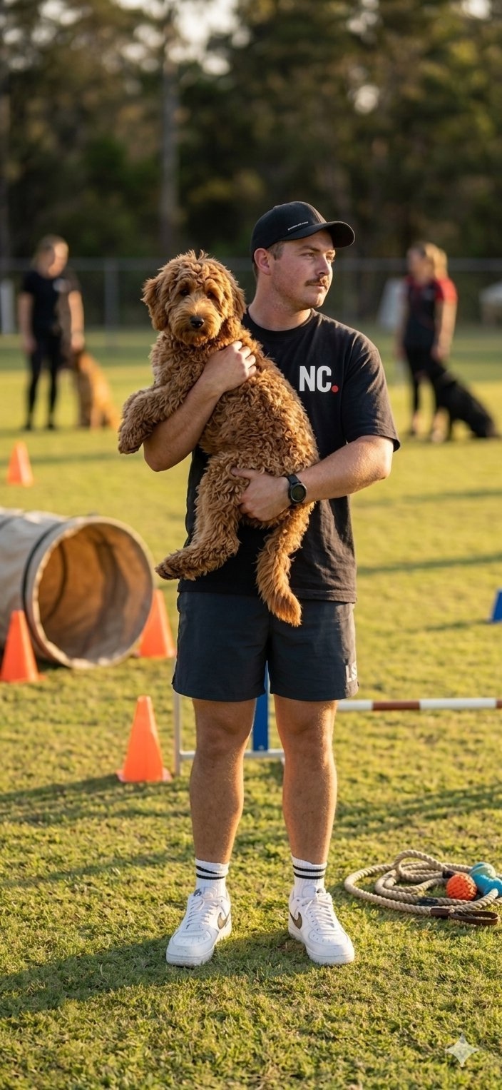 Nathan, Newcastle Canine Training, working with a client's dog